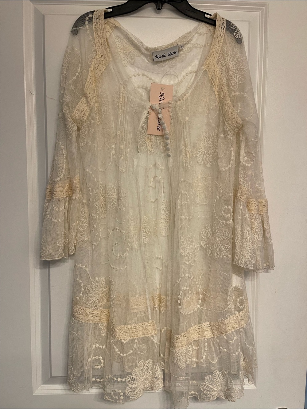 Nicole Marie Ivory Lace Sheer Boho swim coverup